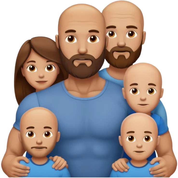 Muscular Bald beard men with his wife long brown hair and 3 sons emoji