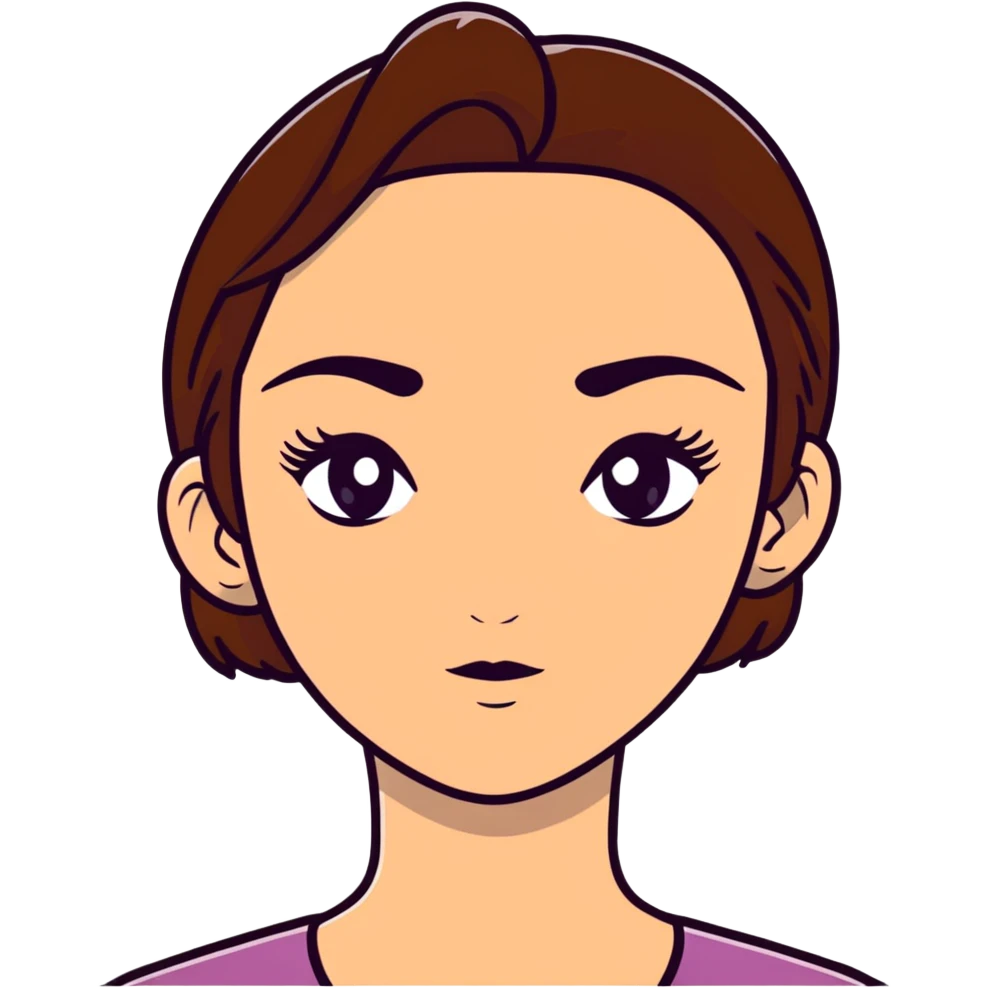 girl with brown hair and thick eyebrows, cartoon sticker emoji
