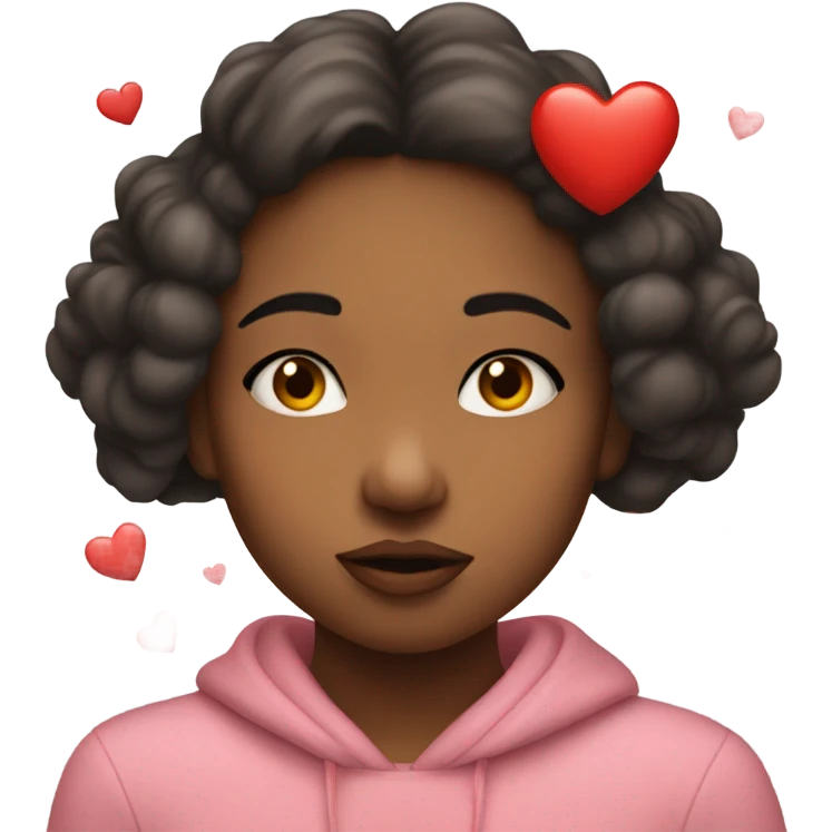 A girl making a kissy face with hearts around them emoji