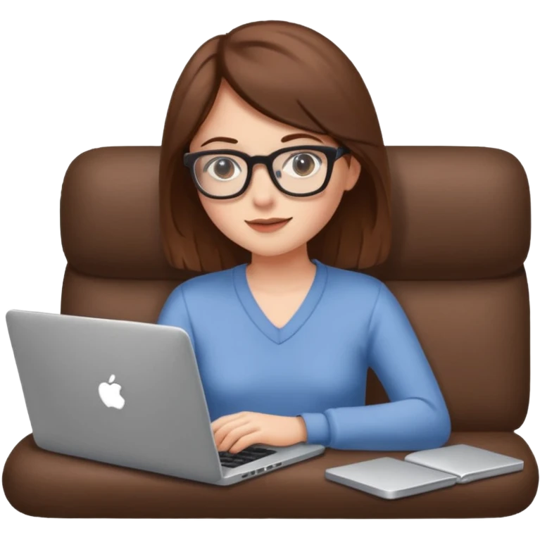 A girl is working with a laptop while lying on the sofa emoji