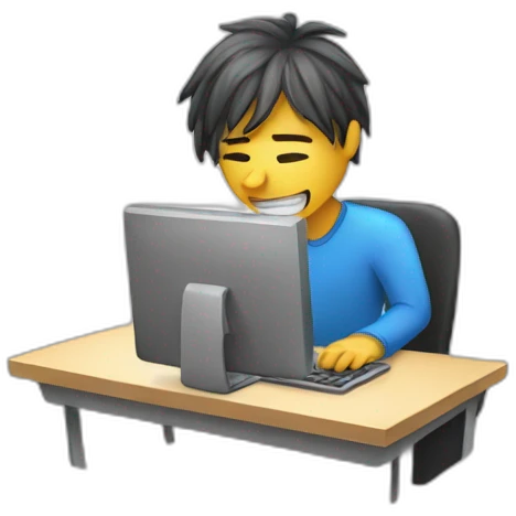 Someone who is sweating while struggling to smile while working at their computer emoji