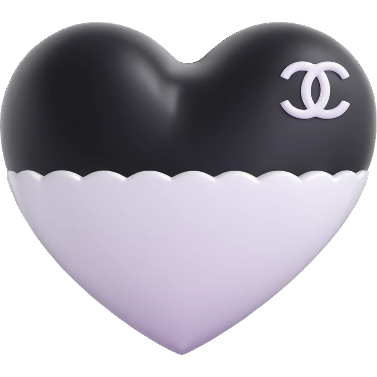 Apply a white Chanel logo on the heart, keep it elegant, glossy, black and white, 3D emoji style, with no background. emoji