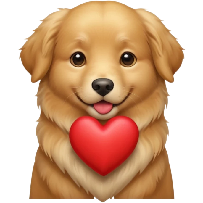 A dog holding a heart in its mouth (modelled after a Golden Retriever) emoji