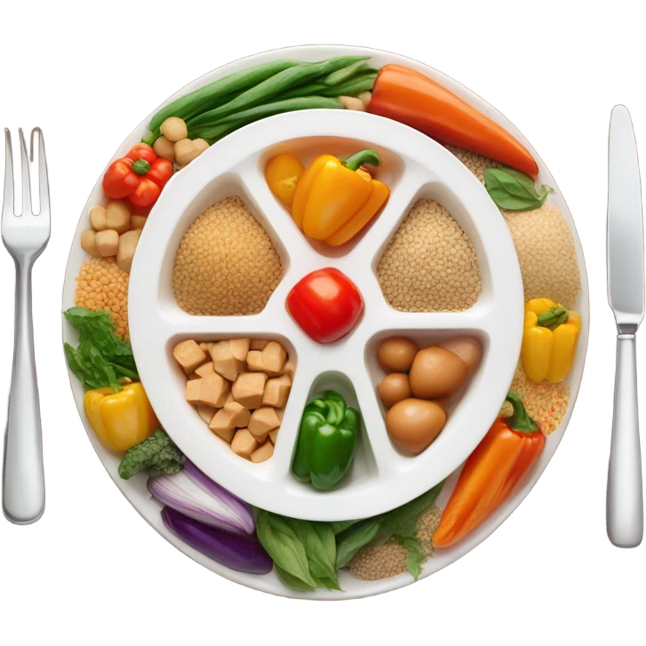 Look up on a large white round plate of healthy food emoji