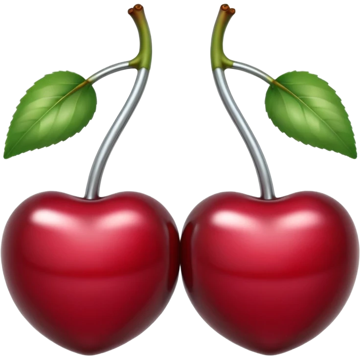 A pair of cherries emoji made of liquid silver chrome, smooth rounded shapes, glossy metallic surface, subtle sensual vibe, luxury sexy aesthetic, iOS emoji style, centered, clean white background emoji