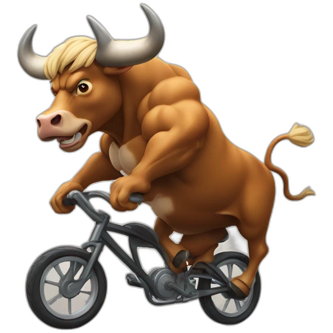 a muscular bull furiously riding on a bicycle emoji