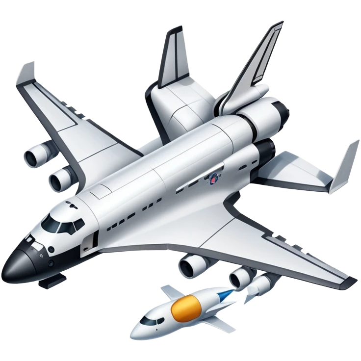 An icon featuring a collage of a space shuttle, a drone, and an airplane, symbolizing aerospace technology. The design includes rocket engines, wings, and flight paths, representing advancements in aviation and space exploration. Transparent background highlights cutting-edge aerospace engineering. emoji