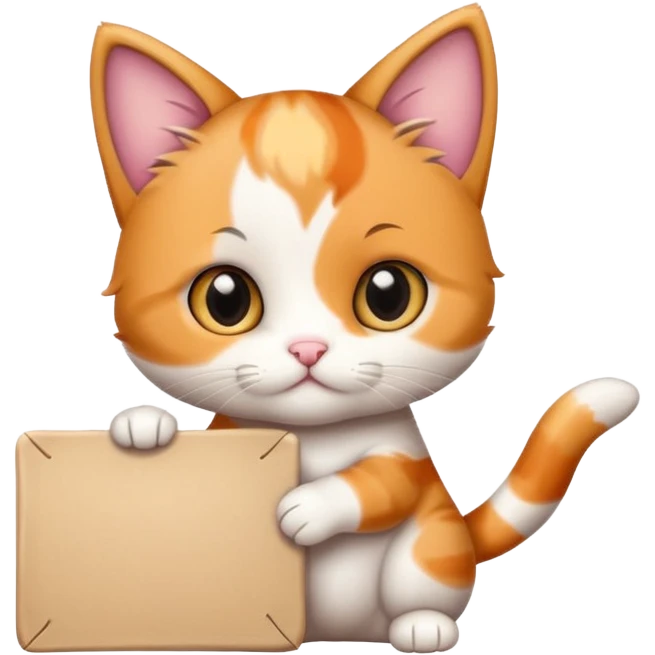 Cute cuddly calico kitten holding a large sign emoji