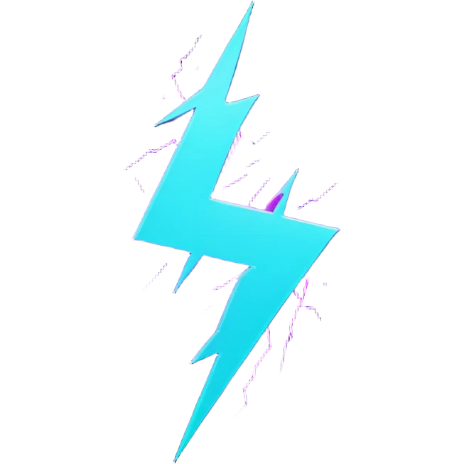 futuristic minimalistic glowing lightning bolt symbol, neon purple and cyan light, dark background, sleek cyberpunk tech style, no face, 1:1 aspect ratio emoji