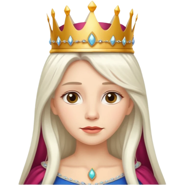 White Long Haired Women, Queen with crown — soft expression, moonlight tone emoji