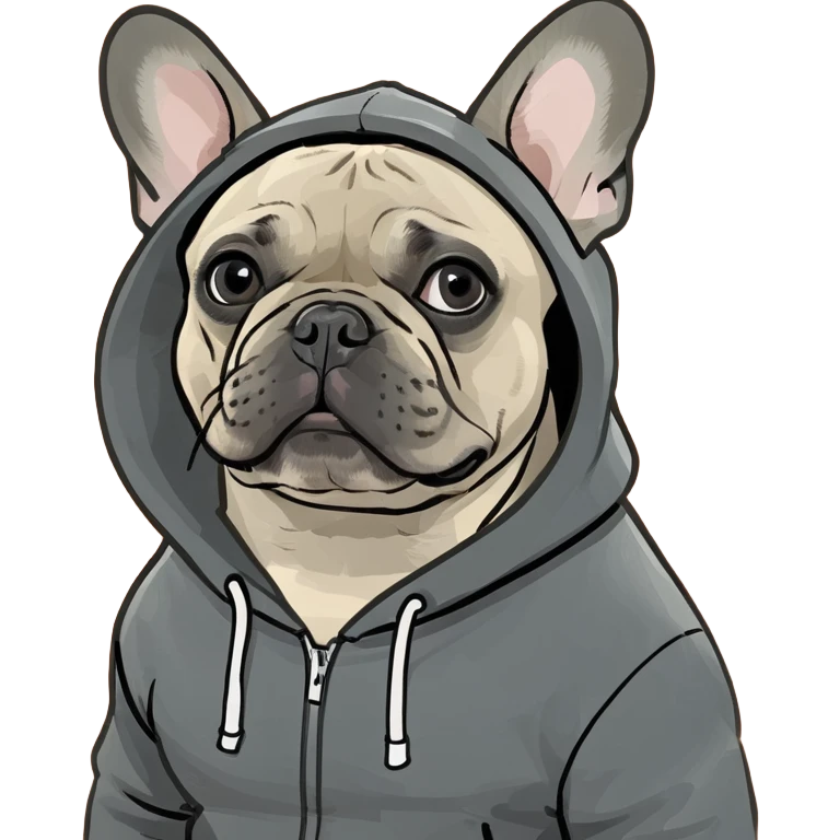 French bulldog wearing hoodie emoji