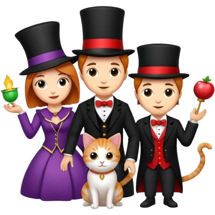 magician couple and their pet cat emoji