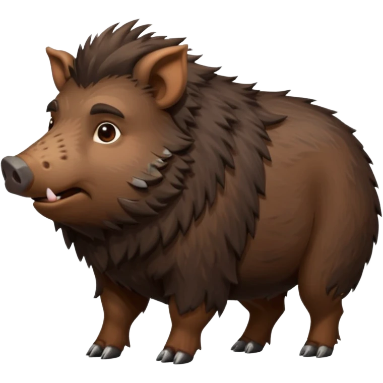 cute hairy boar, dark brown body, full body, side view emoji