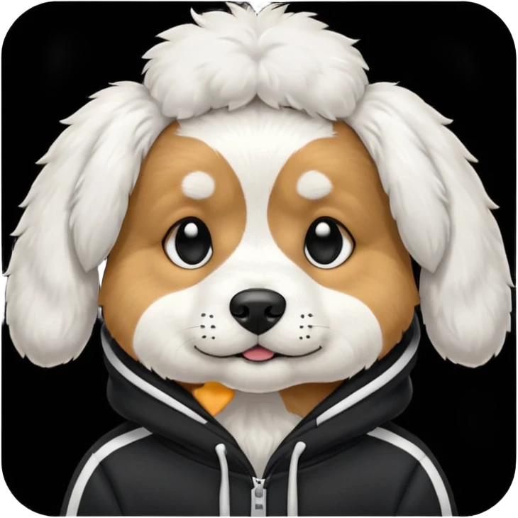 Dog with hoodie black and White  emoji