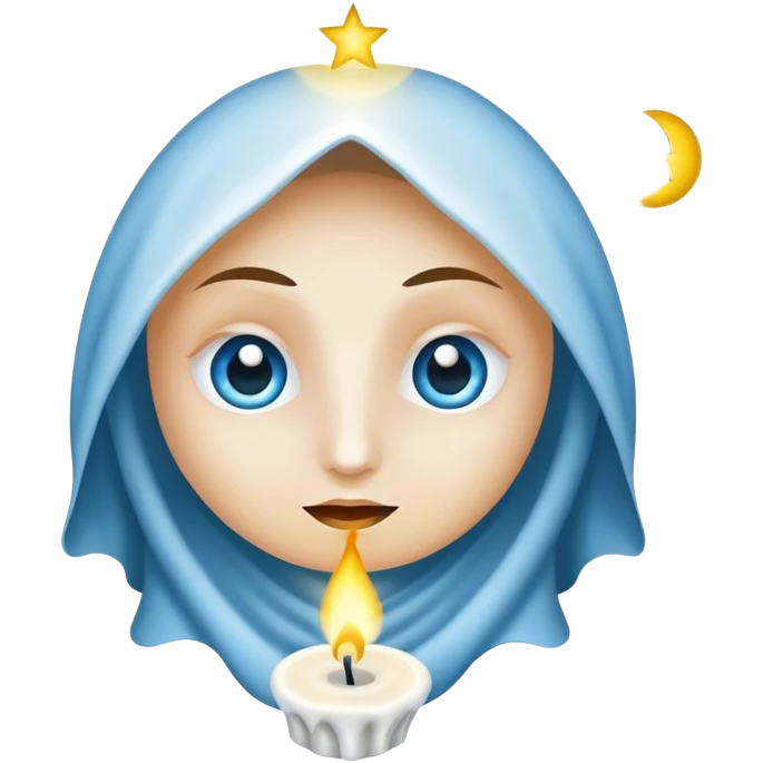 Genera l’emoji di una strega bionda con gli occhi azzurri sotto la luna piena circondata da candele emoji