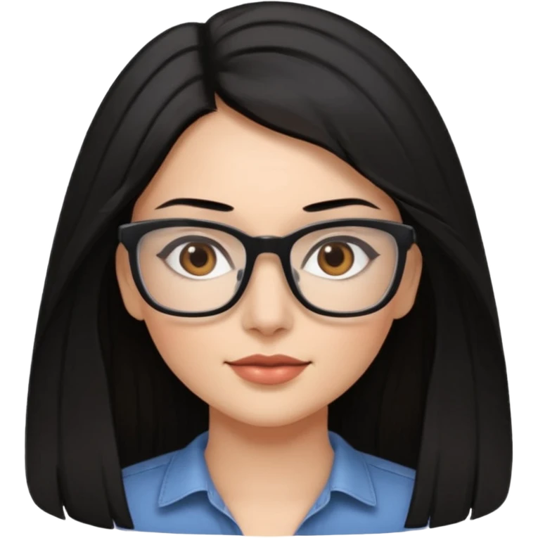 My Sexy wife. black hair, and awesomeness. She has some gray hair. she's super cute. She has brown eyes and is just lovely. Her hair is down her back. No earrings. She is natural beauty. She is 54 with some gray roots. And i love her so much. Give glasses, amd a more square face, but not too much  emoji