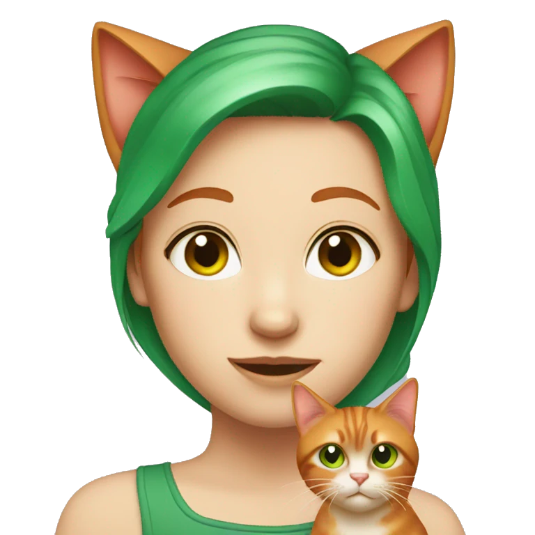 Red haired girl with green eyes and red hair cat  emoji