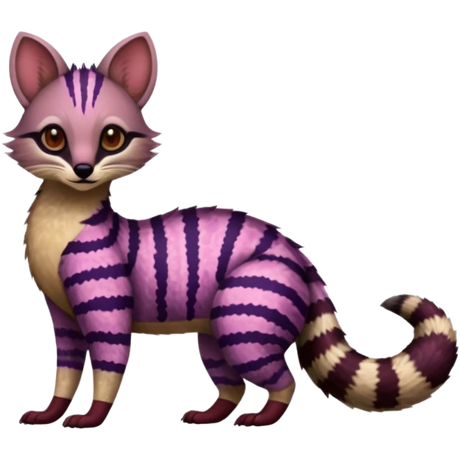 Purple red striped spotted dotted flecked exotic patterned tribal Numbat-Marsupial-Feline-Lykoi-Civet-Genet-Caracal-Cheetah-fusion (full body) emoji