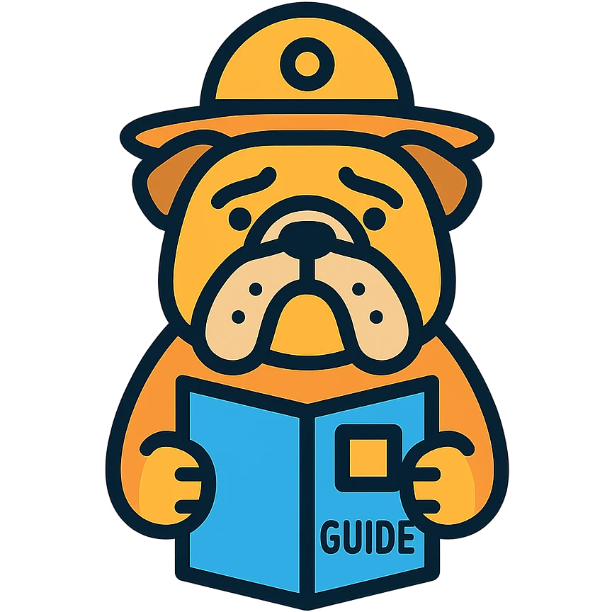 english bulldog tour guide as a simple and clear web button icon, color outline style emoji