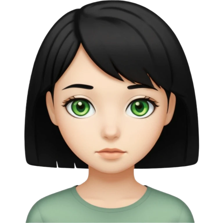 teenage girl with green eyes and black hair, short bob hairstyle emoji