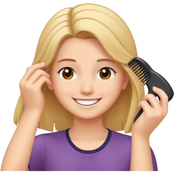 person combing their hair, smiling, simple and expressive emoji