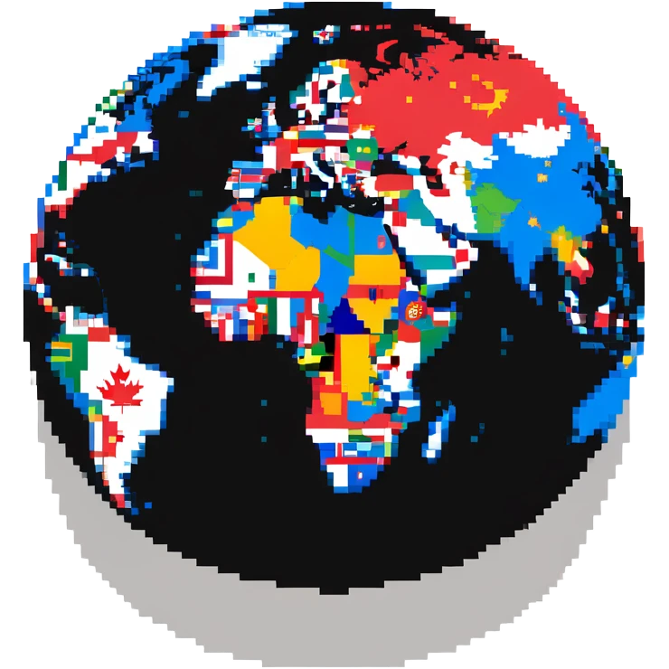 World globe with country flags sticking out from different continents emoji