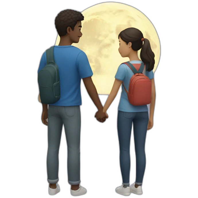 Couple student looking at the moon while holding hands emoji