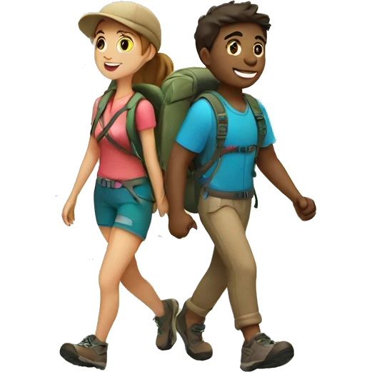 Girl and boy hiking together  emoji