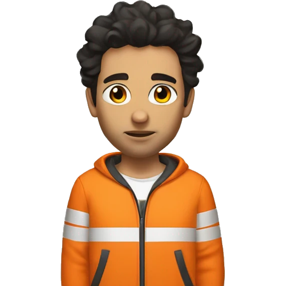 Male prisoner with messy dark hair in an orange tracksuit with the number 222   emoji