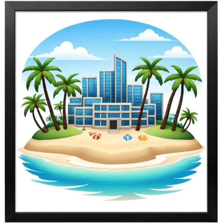 an island with modern buildings and beaches with palm trees  emoji
