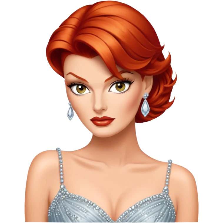 Red haired Linda Evangelista in evening gown emoji