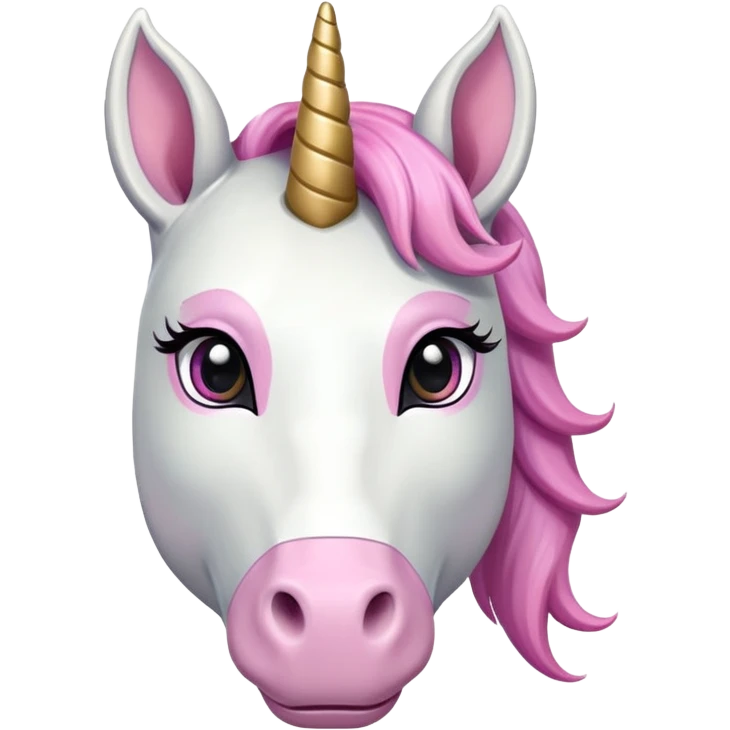 anthropomorphised female unicorn ballerina, horse-like unicorn face with muzzle, mane, ears, prominent horn, head and shoulders, standard pose emoji