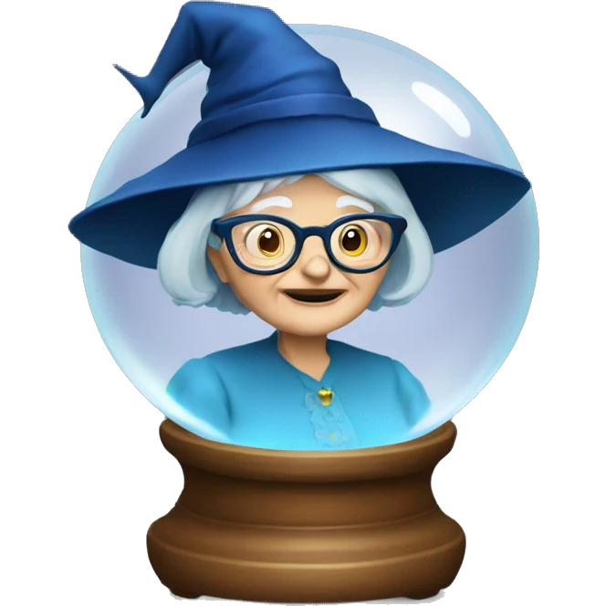 smart granny witch with glasses and blue hat in crystal ball emoji
