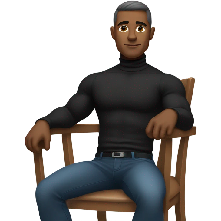 muscle man in black turtleneck shirt sitting in chair emoji