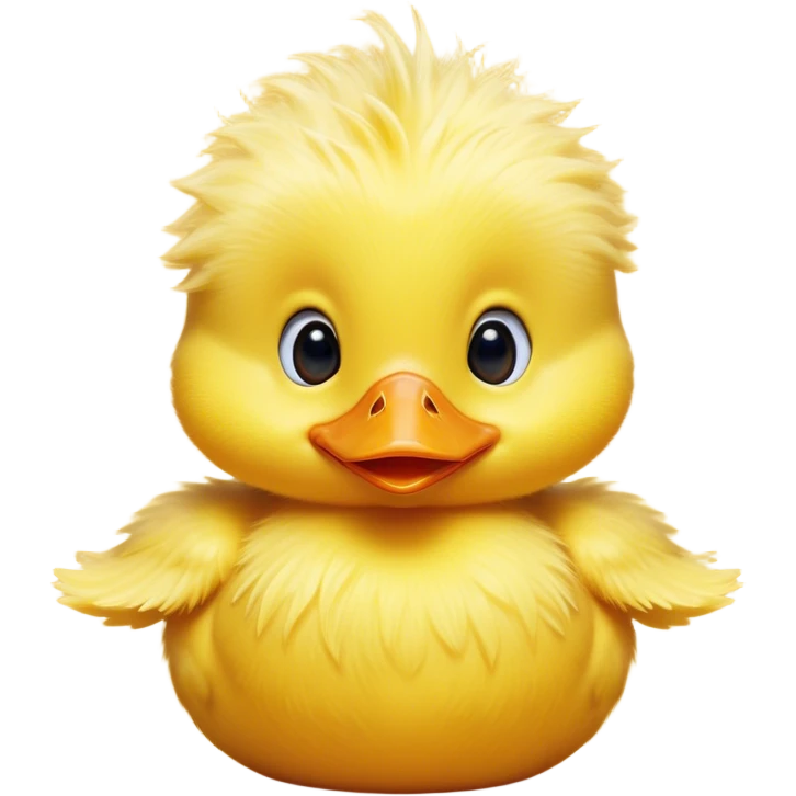 Cinematic Comical Yellow Baby Duck Portrait Emoji, Head tilted dramatically with an exaggeratedly amused expression, featuring a striking, fluffy yellow downy coat with a tiny quirky beak, wide, expressive eyes filled with playful disbelief, Simplified yet hilariously expressive features, highly detailed, glowing with a slightly sassy glow, high shine, dramatic yet playful, stylized with an air of cheeky mischief, bright and endearing, soft glowing outline, capturing the essence of a spirited and over-the-top duckling, so meme-worthy it feels like it could peep its way into internet fame instantly! emoji