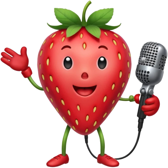 Singing Strawberry who is singing to a mic with arms and legs  emoji