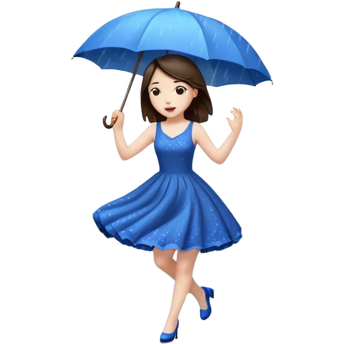 Brunette girl dancing under an umbrella while it's raining emoji