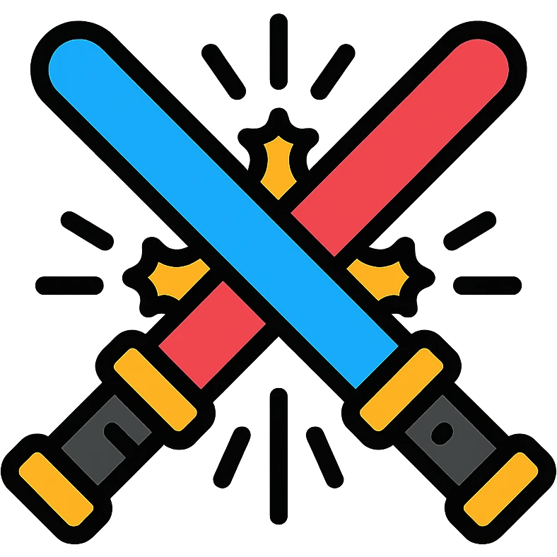 two lightsabers, one blue and one red, clashing with motion lines and sparks emoji