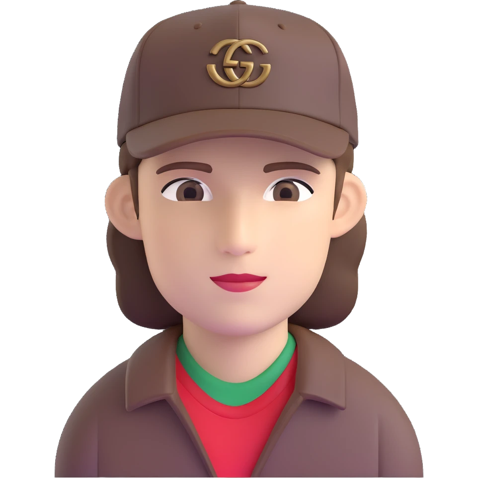 man with medium-length brown hair, Gucci cap emoji