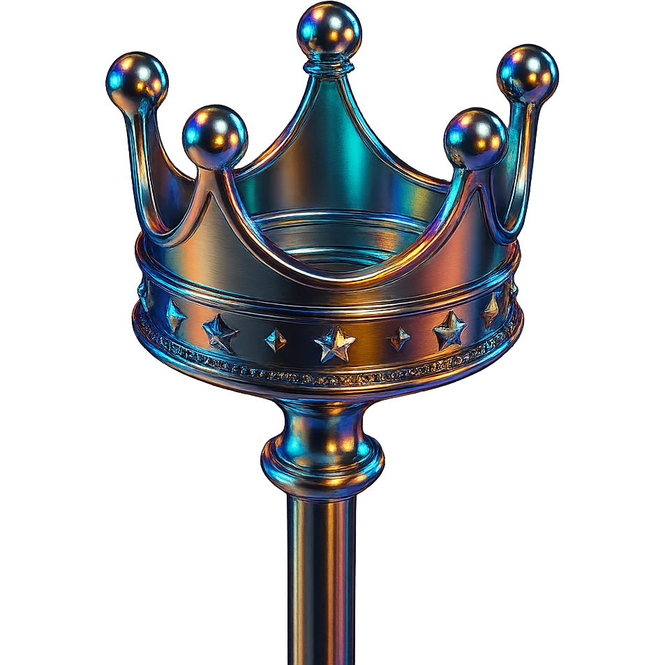 Add colorful highlights to the chrome crown and staff, while preserving the shiny metallic chrome effect and chrome style as the base. emoji