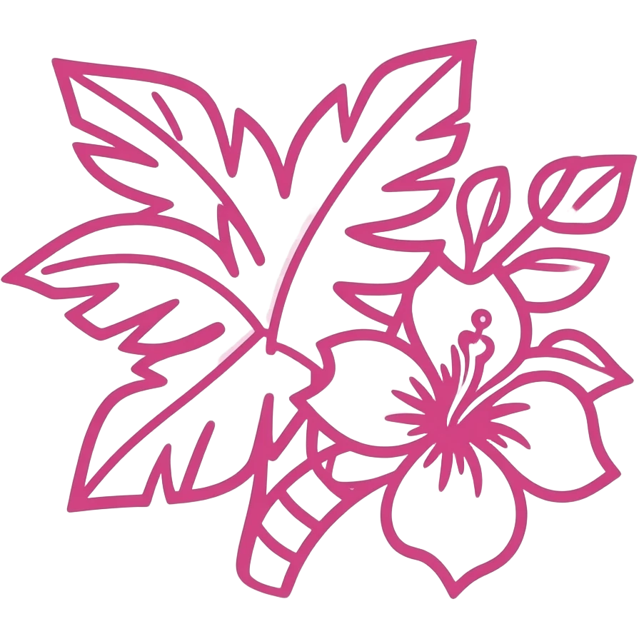 A tropical vivid hot pink floral line art on a transparent background, should be a playful and minimal design, 16k hd professional quailty, must not be blurry, must be no emoji faces, emoji icons, no human figures  emoji