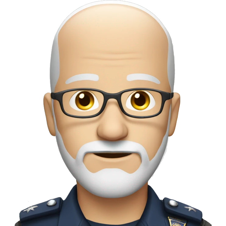 Bald Caucasian man with light gray beard in police uniform with a glasses emoji