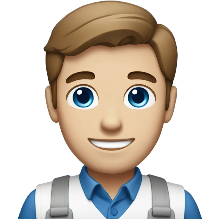 Male with brown hair and blue eyes worker with white shirt and blue apron with khakis and hat holding a sandwhich emoji
