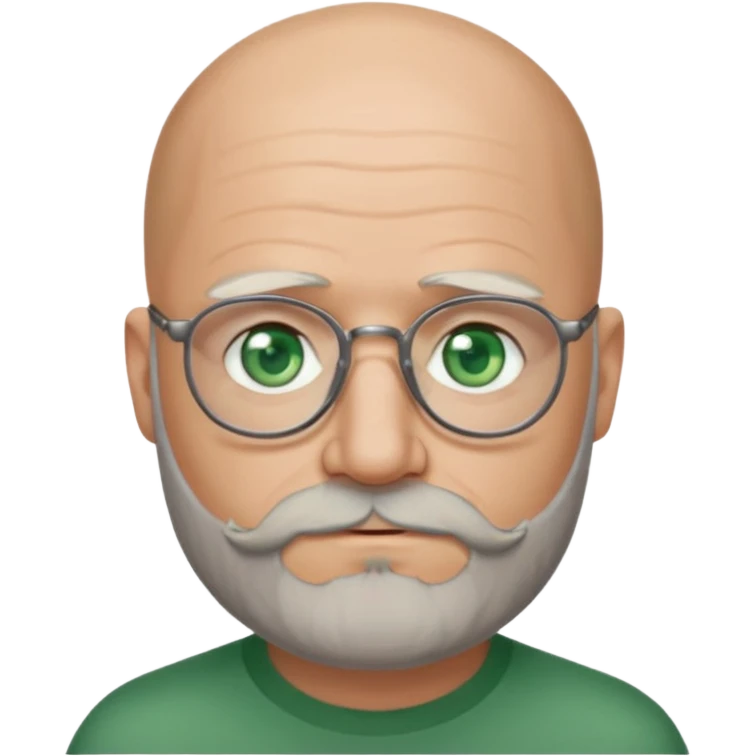 50 years old, green eyes, 2 days salt and pepper beard, bald, glasses emoji