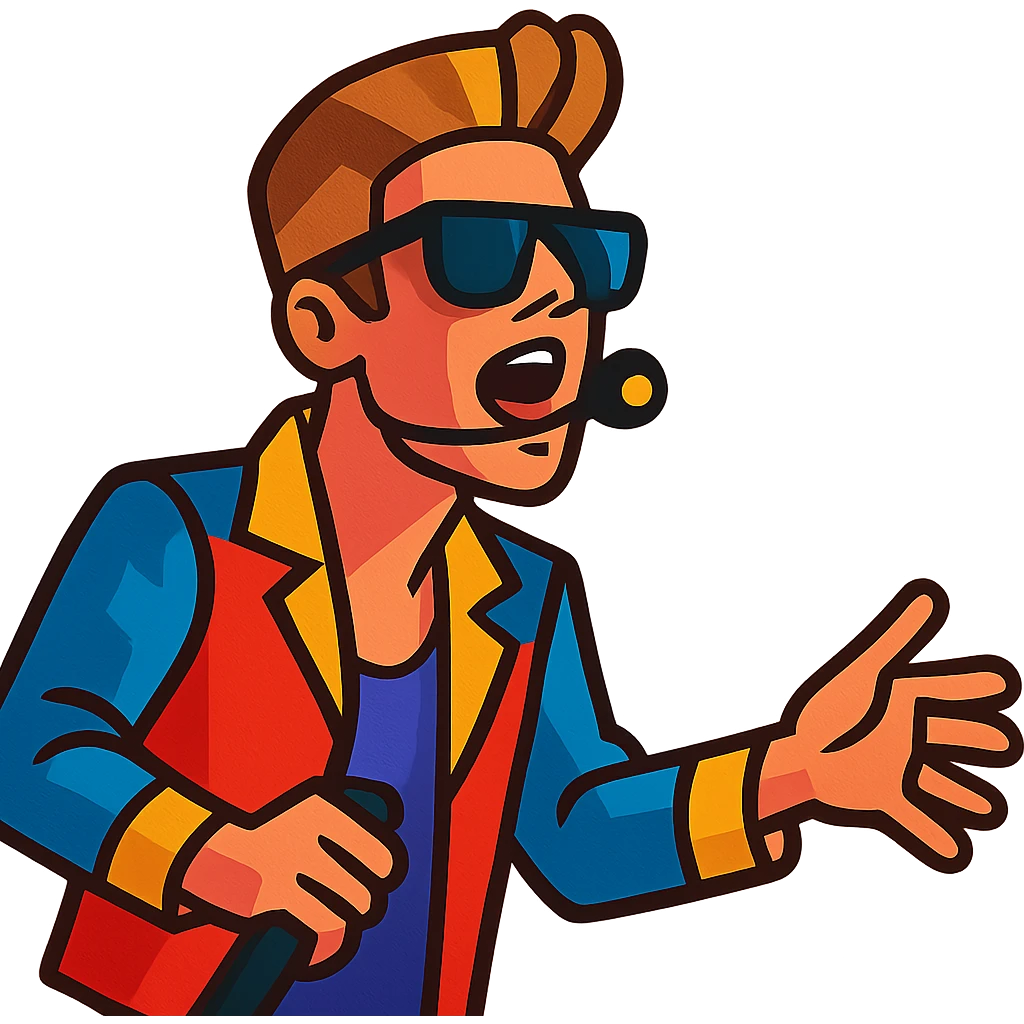 Justin Bieber performing, with sunglasses and a flashy outfit emoji