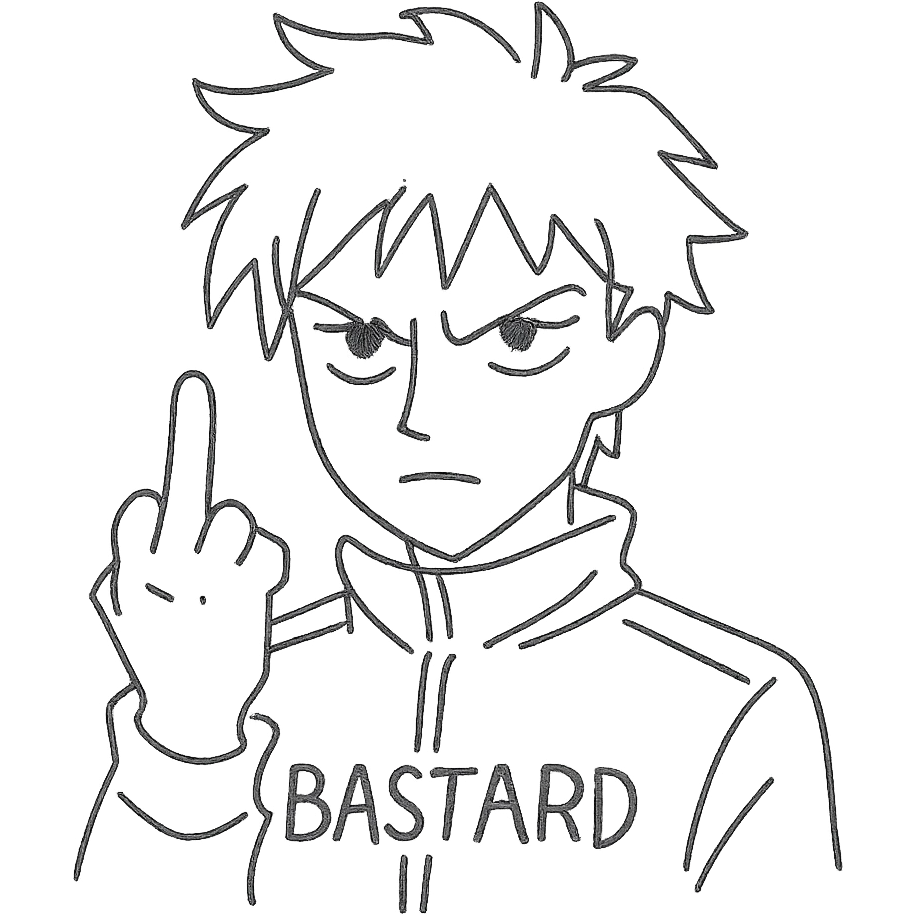 hand-drawn outlined icon of a rebellious figure inspired by 'bastard munchen' emoji