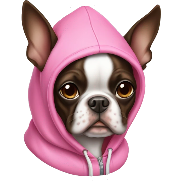 Brown Boston terrier wearing pink hoodie  emoji