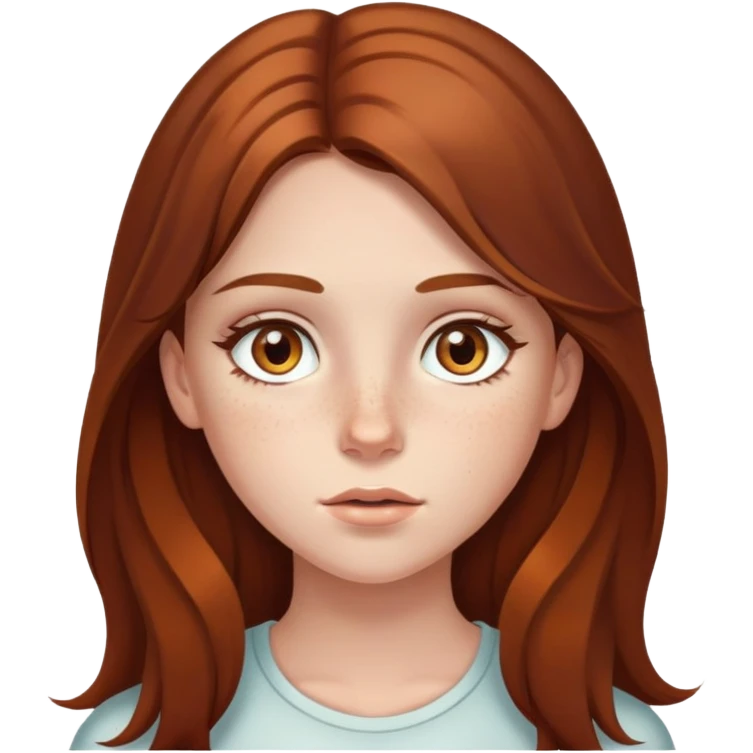 Chica con el pelo marrón largo y ojos color ámbar, también con pecas en la cara  emoji