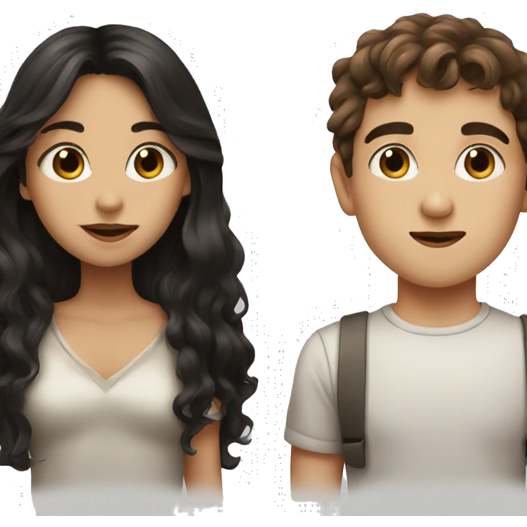 boy with brown hair portrait kiss with girl with black hair emoji