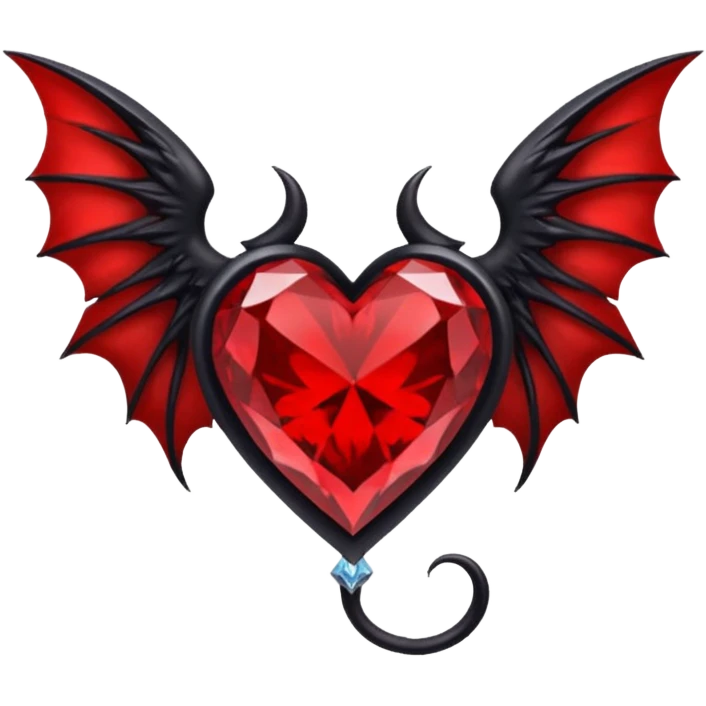 small black succubus wings, cryhstal heart red emoji